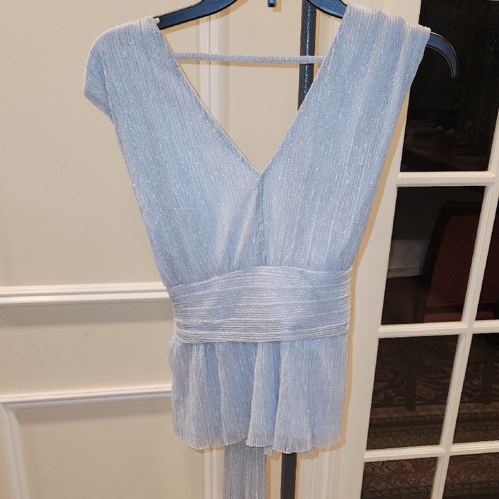 JOIE Elegant Silver-Threaded Blouse Top. Tie Waist.